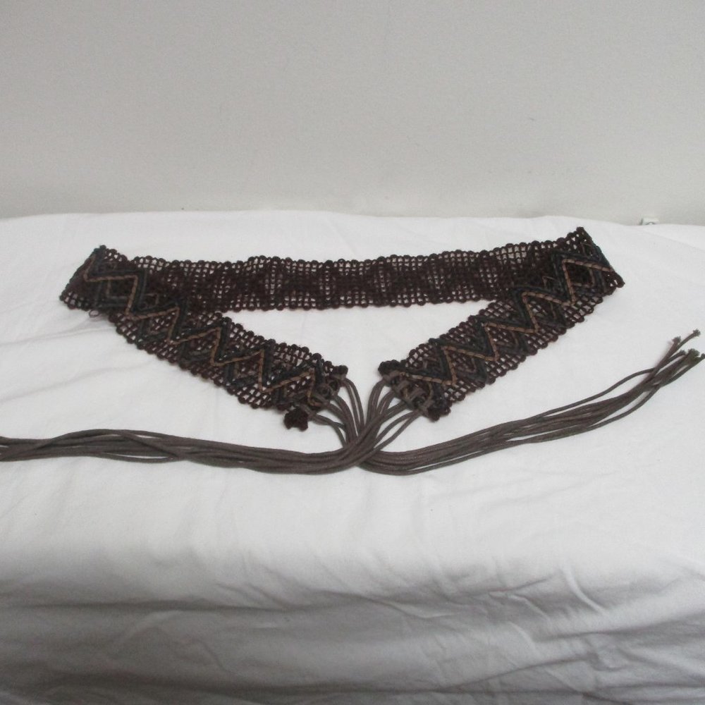 Vintage Woven Cord Belt Brown One Size Boho